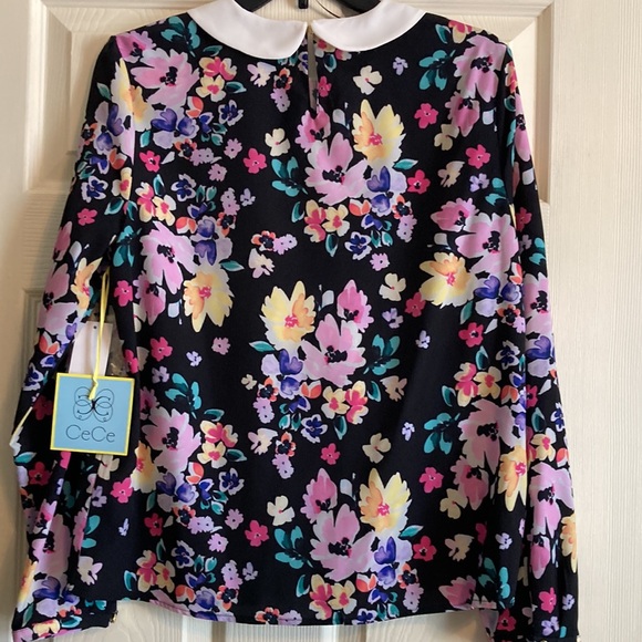 NWT CeCe Bright Floral Collared Top, M - Picture 5 of 10